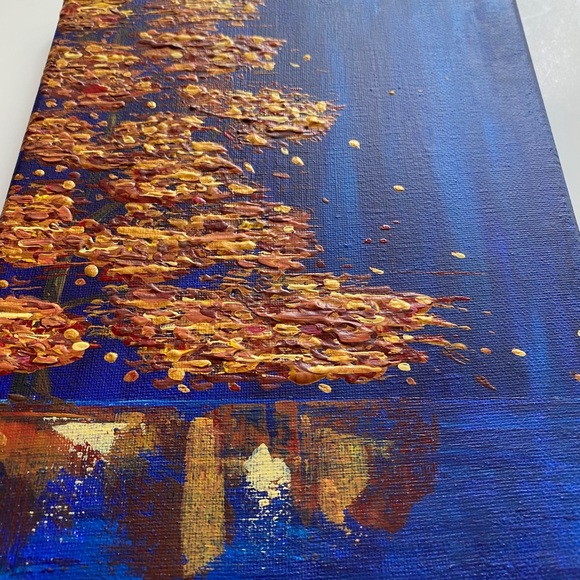 🌙New Original Painting Handmade Gold Tree Water Acrylic Wall Art Gift Gold Blue - Picture 2 of 7
